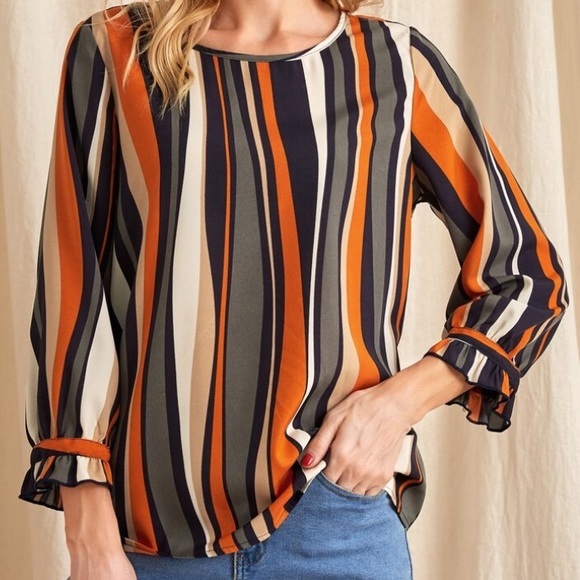 Mittoshop Striped Flounce Sleeve Knit Top